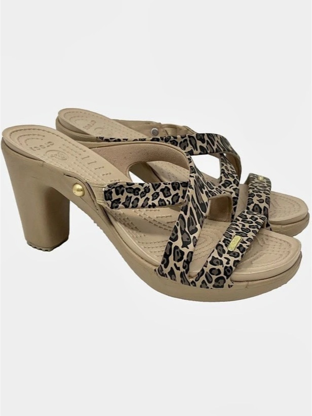 Crocs Cyprus IV Leopard Heel Sandals Sz 9